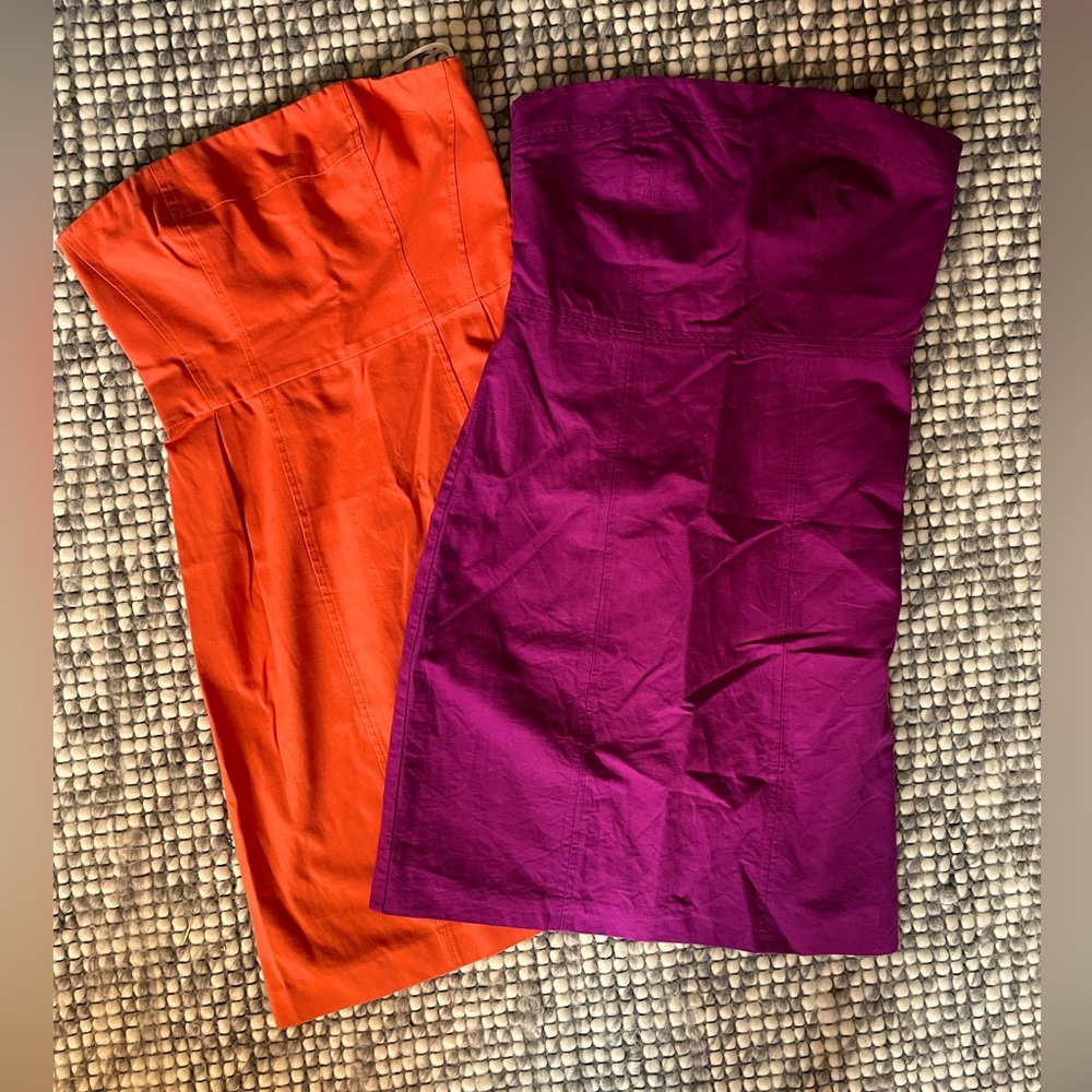 Theory Strapless Dress in Orange and Purple